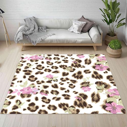 Kntnshac Leopardenmuster Schmutzfangmatte rutschfest Waschbare, Geparden Leopardendruck Rustikale Bauernhaus Eingangsteppich Kleiner Teppich fur Wohnzimmer Schlafzimmer Küche Kinderzimmer 50x80 cm von Kntnshac