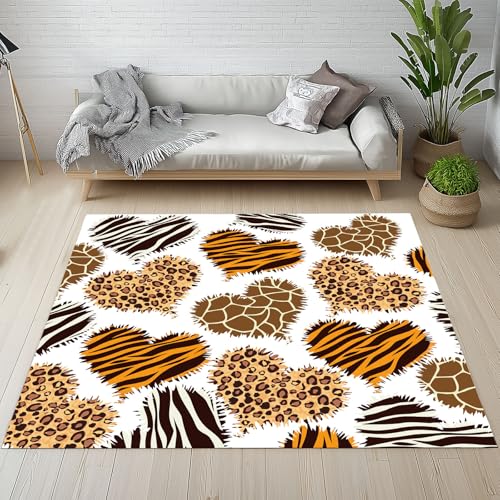 Kntnshac Leopardenmuster Teppich Wohnzimmer 200x300, Liebe Herz Moderne Romantik Teppiche Kurzflor rutschfest Waschbare Weich fur Schlafzimmer Badezimmer Kinderzimmer Küche Balkon Esszimmer von Kntnshac
