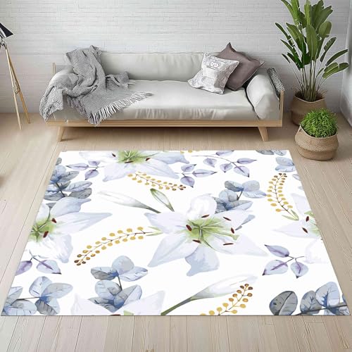 Kntnshac Lilie Blumen Teppich Wohnzimmer Flur rutschfest Waschbare, Aquarell Floral Blätter Pastoral Blüten Teppiche Kurzflor fur Schlafzimmer Badezimmer Kinderzimmer Küche Balkon 120x170 cm Kntnshac Lilie Blumen Teppich Wohnzimmer Flur rutschfest Waschbare, Aquarell Floral Blätter Pastoral Blüten Teppiche Kurzflor fur Schlafzimmer Badezimmer Kinderzimmer Küche Balkon 120x170 cm von Kntnshac