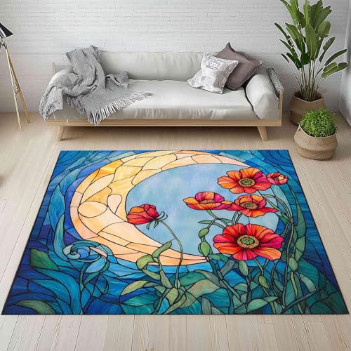 Kntnshac Mohnblume Blüten Schmutzfangmatte Eingangsteppich 40x60 cm, Abstrakt Mond Linie Vintage Glasmalerei Kleiner Teppich rutschfest Waschbare fur Schlafzimmer Badezimmer Kinderzimmer Wohnzimmer Kntnshac Mohnblume Blüten Schmutzfangmatte Eingangsteppich 40x60 cm, Abstrakt Mond Linie Vintage Glasmalerei Kleiner Teppich rutschfest Waschbare fur Schlafzimmer Badezimmer Kinderzimmer Wohnzimmer von Kntnshac