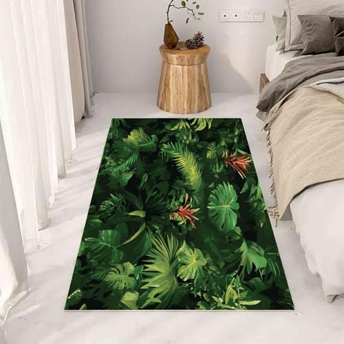 Kntnshac Monstera Palme Blätter Schmutzfangmatte rutschfest Waschbare, Tropische Pflanzen Aquarell Dschungel Eingangsteppich Kleiner Teppich fur Wohnzimmer Schlafzimmer Küche Kinderzimmer 50x80 cm von Kntnshac