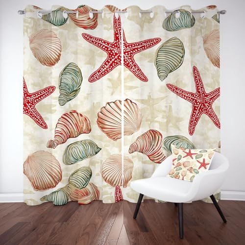 Kntnshac Muschel mit Tiermuster Vorhänge Schlafzimmer, Seesternmuschel Polyester Thermo Vorhang, Rot Wohnzimmer Gardinen mit Ösen, 2er Set Curtains, H260 x B140 cm Kntnshac Muschel mit Tiermuster Vorhänge Schlafzimmer, Seesternmuschel Polyester Thermo Vorhang, Rot Wohnzimmer Gardinen mit Ösen, 2er Set Curtains, H260 x B140 cm von Kntnshac
