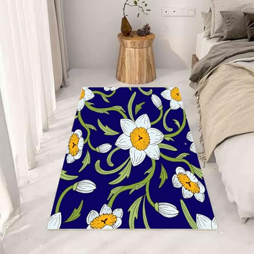 Kntnshac Narzissen Blumen Teppich rutschfest Weich, Pflanzen Rebe Floral Pastoral Blüten Teppiche Kurzflor Waschbare fur Schlafzimmer Badezimmer Kinderzimmer Wohnzimmer 240x340 cm von Kntnshac