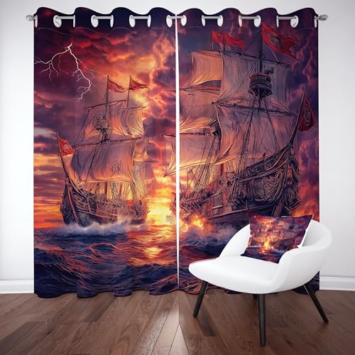 Kntnshac Nautisches Segelboot Vorhänge Schlafzimmer, Piratenschiff Polyester Thermo Vorhang, Rot Wohnzimmer Gardinen mit Ösen, 2er Set Curtains, H260 x B140 cm Kntnshac Nautisches Segelboot Vorhänge Schlafzimmer, Piratenschiff Polyester Thermo Vorhang, Rot Wohnzimmer Gardinen mit Ösen, 2er Set Curtains, H260 x B140 cm von Kntnshac