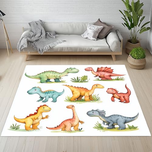 Kntnshac Niedlich Bunt Dino Schmutzfangmatte Eingangsteppich 40x60 cm, Karikatur Dinosaurier Jura Tiere Kleiner Teppich rutschfest Waschbare fur Schlafzimmer Badezimmer Kinderzimmer Wohnzimmer von Kntnshac