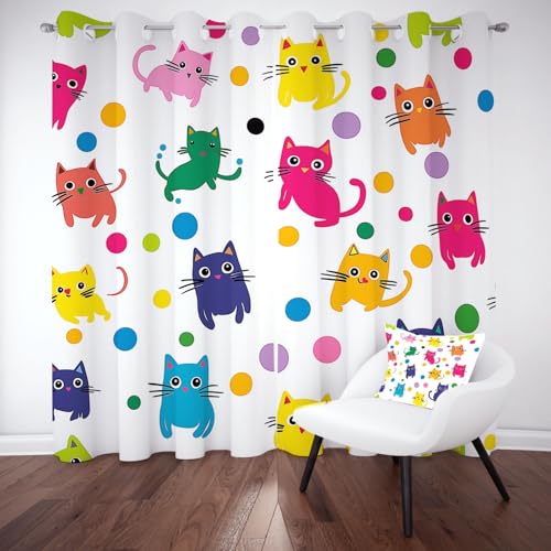 Kntnshac Niedliche Katze Vorhänge Schlafzimmer, Anime Kreise Polyester Thermo Vorhang, Weiß Wohnzimmer Gardinen mit Ösen, 2er Set Curtains, H260 x B140 cm Kntnshac Niedliche Katze Vorhänge Schlafzimmer, Anime Kreise Polyester Thermo Vorhang, Weiß Wohnzimmer Gardinen mit Ösen, 2er Set Curtains, H260 x B140 cm von Kntnshac