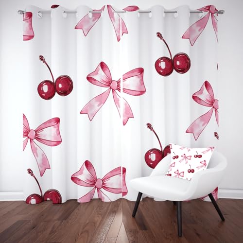 Kntnshac Niedliche Schleife Vorhänge Wohnzimmer Schlafzimmer Küche, Kirsche Vorhang Blickdicht, Weiß Thermo Gardinen mit Ösen, 2er Set Curtains, H160 x B140 cm Kntnshac Niedliche Schleife Vorhänge Wohnzimmer Schlafzimmer Küche, Kirsche Vorhang Blickdicht, Weiß Thermo Gardinen mit Ösen, 2er Set Curtains, H160 x B140 cm von Kntnshac