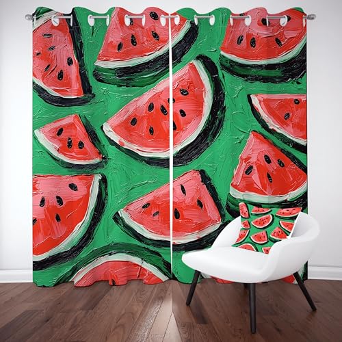 Kntnshac Ölgemälde-Stil Wassermelone Vorhänge Schlafzimmer, Sommer Obst Polyester Thermo Vorhang, Grün Wohnzimmer Gardinen mit Ösen, 2er Set Curtains, H260 x B140 cm Kntnshac Ölgemälde-Stil Wassermelone Vorhänge Schlafzimmer, Sommer Obst Polyester Thermo Vorhang, Grün Wohnzimmer Gardinen mit Ösen, 2er Set Curtains, H260 x B140 cm von Kntnshac