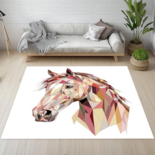 Kntnshac Pferd Tiere Teppich rutschfest Weich, Abstrakt Geometrie Buntglas Tier Teppiche Kurzflor Waschbare fur Schlafzimmer Badezimmer Kinderzimmer Wohnzimmer 80x120 cm von Kntnshac