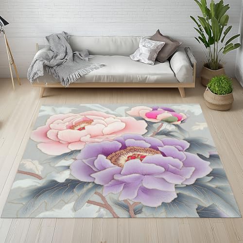 Kntnshac Pfingstrose Blumen Teppich Wohnzimmer Flur rutschfest Waschbare, Vintage Floral Pflanzen Blätter Teppiche Kurzflor fur Schlafzimmer Badezimmer Kinderzimmer Küche Balkon 120x170 cm Kntnshac Pfingstrose Blumen Teppich Wohnzimmer Flur rutschfest Waschbare, Vintage Floral Pflanzen Blätter Teppiche Kurzflor fur Schlafzimmer Badezimmer Kinderzimmer Küche Balkon 120x170 cm von Kntnshac