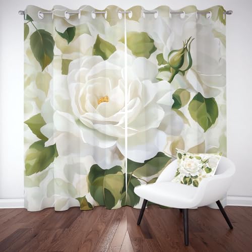 Kntnshac Pfingstrose Blumen Verdunklungsvorhänge Blickdicht, Elegant Blüten Gardinen mit Ösen, Natur Pastoralen Schallschutz Vorhang Thermo Wohnzimmer 2er Set 229 cm Lang 168 cm Breit von Kntnshac