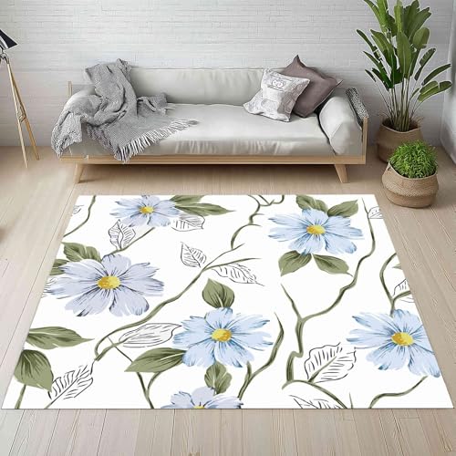 Kntnshac Pflanzen Blumen Teppich Flur rutschfest Waschbare 80x150 cm, Handgezeichnet Floral Botanische Rebe Blatt Teppiche Kurzflor fur Schlafzimmer Badezimmer Kinderzimmer Wohnzimmer Küche Balkon von Kntnshac