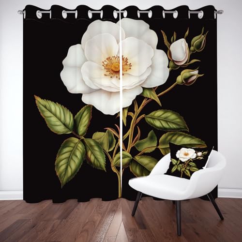 Kntnshac Rose Blumen Vorhang mit Ösen Verdunkelung, Natur Pflanzen Blumenmuster Verdunkelungsvorhänge Schlafzimmer, Elegant Blüten Gardinen Blickdicht mit Ösen Thermo Schallschutz 2er Set 160x106 cm von Kntnshac