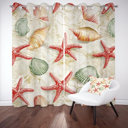 Kntnshac Seestern mit Tiermuster Vorhänge Schlafzimmer, Strandmuschel Polyester Thermo Vorhang, Rot Wohnzimmer Gardinen mit Ösen, 2er Set Curtains, H260 x B140 cm Kntnshac Seestern mit Tiermuster Vorhänge Schlafzimmer, Strandmuschel Polyester Thermo Vorhang, Rot Wohnzimmer Gardinen mit Ösen, 2er Set Curtains, H260 x B140 cm von Kntnshac