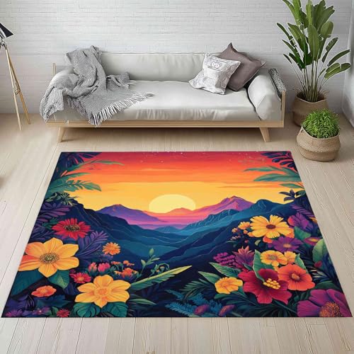 Kntnshac Sonnenuntergang Landschaft Teppich Wohnzimmer Flur rutschfest Waschbare, Blumen Gebirge Vintage Bohemian Teppiche Kurzflor fur Schlafzimmer Badezimmer Kinderzimmer Küche Balkon 120x170 cm Kntnshac Sonnenuntergang Landschaft Teppich Wohnzimmer Flur rutschfest Waschbare, Blumen Gebirge Vintage Bohemian Teppiche Kurzflor fur Schlafzimmer Badezimmer Kinderzimmer Küche Balkon 120x170 cm von Kntnshac