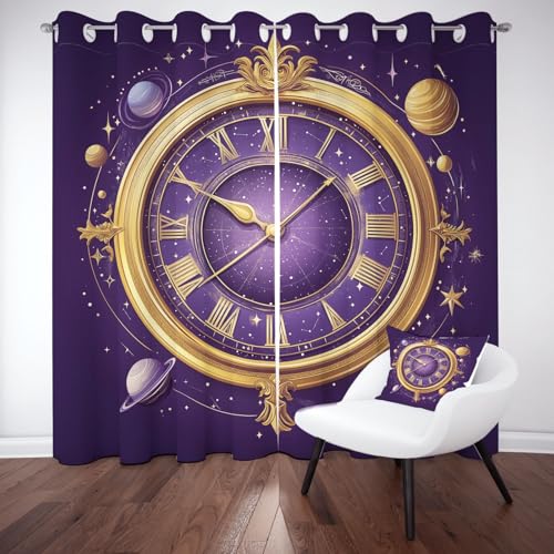 Kntnshac Sternbild Planet Vorhänge mit Ösen, 2er Set Curtains, H175 x B140 cm, Astrologische Uhr Verdunklungsvorhänge, Lila Vorhang Wohnzimmer von Kntnshac