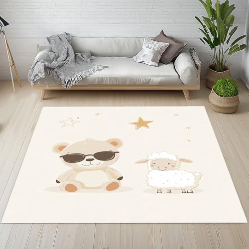 Kntnshac Süßer Bär Schaf Teppiche rutschfest Waschbare Weich 150x240 cm, Cartoon Tiere Gelber Stern Tier Teppich Kurzflor fur Schlafzimmer Badezimmer Kinderzimmer Küche Balkon Wohnzimmer Esszimmer Kntnshac Süßer Bär Schaf Teppiche rutschfest Waschbare Weich 150x240 cm, Cartoon Tiere Gelber Stern Tier Teppich Kurzflor fur Schlafzimmer Badezimmer Kinderzimmer Küche Balkon Wohnzimmer Esszimmer von Kntnshac
