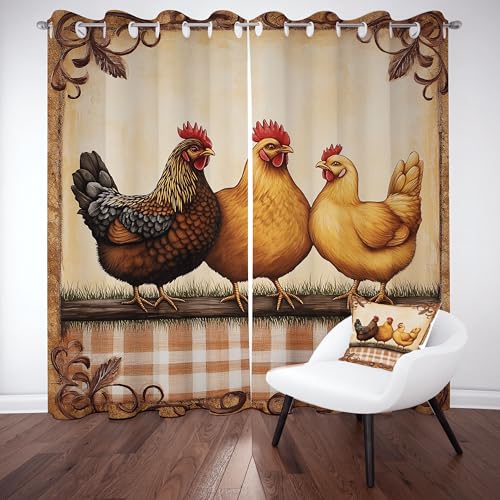 Kntnshac Tier Druck Huhn Vorhänge Schlafzimmer, Bauernhausquadrate Vorhang Wohnzimmer, Braun Thermo Gardinen mit Ösen, 2er Set Curtains, H215 x B110 cm Kntnshac Tier Druck Huhn Vorhänge Schlafzimmer, Bauernhausquadrate Vorhang Wohnzimmer, Braun Thermo Gardinen mit Ösen, 2er Set Curtains, H215 x B110 cm von Kntnshac