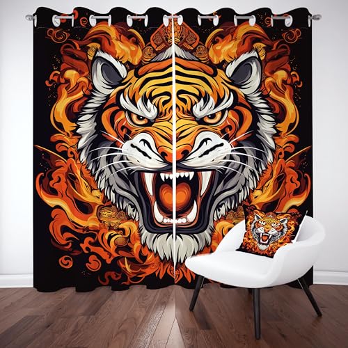 Kntnshac Tier Tiger Vorhänge Schlafzimmer, Abstrakte Flamme Vorhang Wohnzimmer, Orange Thermo Gardinen mit Ösen, 2er Set Curtains, H215 x B110 cm Kntnshac Tier Tiger Vorhänge Schlafzimmer, Abstrakte Flamme Vorhang Wohnzimmer, Orange Thermo Gardinen mit Ösen, 2er Set Curtains, H215 x B110 cm von Kntnshac