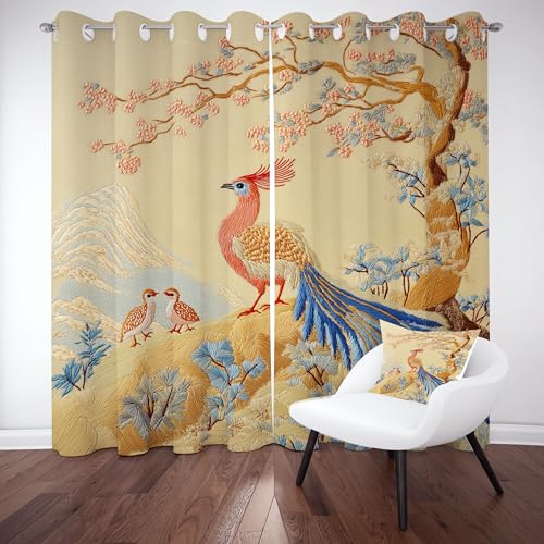 Kntnshac Tierdruckhuhn Vorhänge Schlafzimmer, Stickereibäume Polyester Thermo Vorhang, Gelb Wohnzimmer Gardinen mit Ösen, 2er Set Curtains, H260 x B140 cm Kntnshac Tierdruckhuhn Vorhänge Schlafzimmer, Stickereibäume Polyester Thermo Vorhang, Gelb Wohnzimmer Gardinen mit Ösen, 2er Set Curtains, H260 x B140 cm von Kntnshac