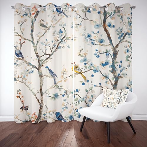 Kntnshac Tierdruckvogel Vorhänge Schlafzimmer, Aquarell Bäume Polyester Thermo Vorhang, Blau Wohnzimmer Gardinen mit Ösen, 2er Set Curtains, H260 x B140 cm Kntnshac Tierdruckvogel Vorhänge Schlafzimmer, Aquarell Bäume Polyester Thermo Vorhang, Blau Wohnzimmer Gardinen mit Ösen, 2er Set Curtains, H260 x B140 cm von Kntnshac