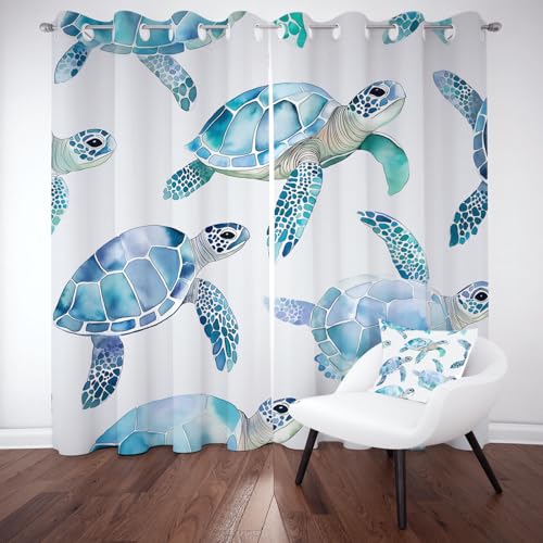 Kntnshac Tiere Meeresschildkröten Raumteiler Vorhang Schallschutz, Süßer Meerestiere Gardinen mit Ösen, Ozean Tier Verdunklungsvorhänge Thermo Schlafzimmer, Curtains Living Room 2er Set 260x140 cm von Kntnshac