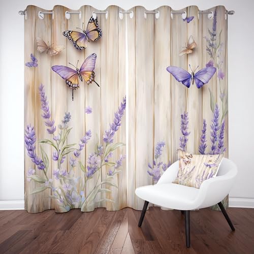 Kntnshac Tiere Schmetterlinge Vorhänge Schlafzimmer, Floraler Lavendel Vorhang Wohnzimmer, Braun Thermo Gardinen mit Ösen, 2er Set Curtains, H215 x B110 cm Kntnshac Tiere Schmetterlinge Vorhänge Schlafzimmer, Floraler Lavendel Vorhang Wohnzimmer, Braun Thermo Gardinen mit Ösen, 2er Set Curtains, H215 x B110 cm von Kntnshac
