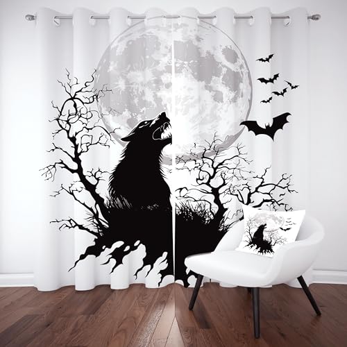 Kntnshac Tiermuster Fledermaus Vorhänge Schlafzimmer, Abstrakte Fledermaus Vorhang Wohnzimmer, Weiß Thermo Gardinen mit Ösen, 2er Set Curtains, H215 x B110 cm Kntnshac Tiermuster Fledermaus Vorhänge Schlafzimmer, Abstrakte Fledermaus Vorhang Wohnzimmer, Weiß Thermo Gardinen mit Ösen, 2er Set Curtains, H215 x B110 cm von Kntnshac