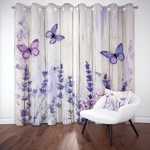 Kntnshac Tiermuster Schmetterlinge Polyester Thermo Vorhang, Retro Holzmaserung Vorhänge Blickdicht mit Ösen, Lila Gardinen Wohnzimmer Küche, 2er Set Curtains, H 300 x B 140 cm Kntnshac Tiermuster Schmetterlinge Polyester Thermo Vorhang, Retro Holzmaserung Vorhänge Blickdicht mit Ösen, Lila Gardinen Wohnzimmer Küche, 2er Set Curtains, H 300 x B 140 cm von Kntnshac