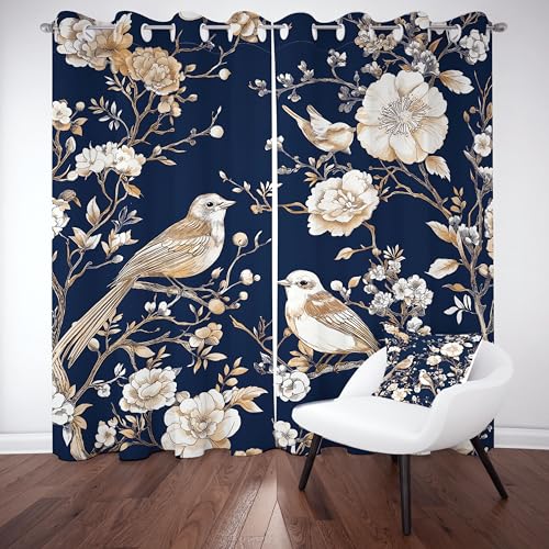 Kntnshac Tiermuster Vogel Vorhänge Schlafzimmer, Blume Mohnblume Polyester Thermo Vorhang, Blau Wohnzimmer Gardinen mit Ösen, 2er Set Curtains, H260 x B140 cm Kntnshac Tiermuster Vogel Vorhänge Schlafzimmer, Blume Mohnblume Polyester Thermo Vorhang, Blau Wohnzimmer Gardinen mit Ösen, 2er Set Curtains, H260 x B140 cm von Kntnshac