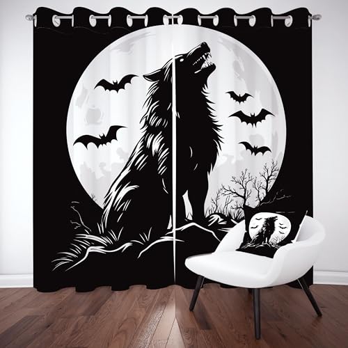 Kntnshac Tiermuster Wolf Gardinen Wohnzimmer Schlafzimmer Küche, Anime Pirat Vorhänge Blickdicht mit Ösen, Schwarz Polyester Thermo Vorhang mit Ösen, 2er Set Curtains, H160 x B106 cm Kntnshac Tiermuster Wolf Gardinen Wohnzimmer Schlafzimmer Küche, Anime Pirat Vorhänge Blickdicht mit Ösen, Schwarz Polyester Thermo Vorhang mit Ösen, 2er Set Curtains, H160 x B106 cm von Kntnshac