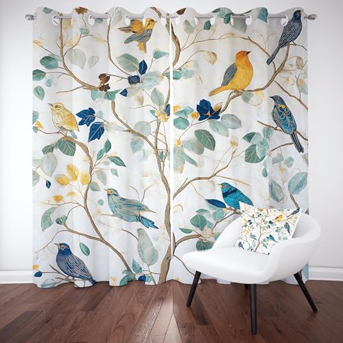 Kntnshac Tiervogel Vorhänge Schlafzimmer, Pflanzenblätter Vorhang Wohnzimmer, Weiß Thermo Gardinen mit Ösen, 2er Set Curtains, H215 x B110 cm Kntnshac Tiervogel Vorhänge Schlafzimmer, Pflanzenblätter Vorhang Wohnzimmer, Weiß Thermo Gardinen mit Ösen, 2er Set Curtains, H215 x B110 cm von Kntnshac