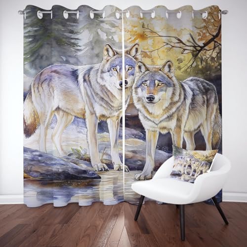 Kntnshac Tierwolf Vorhänge Schlafzimmer, Aquarell Druck Polyester Thermo Vorhang, Grau Wohnzimmer Gardinen mit Ösen, 2er Set Curtains, H260 x B140 cm Kntnshac Tierwolf Vorhänge Schlafzimmer, Aquarell Druck Polyester Thermo Vorhang, Grau Wohnzimmer Gardinen mit Ösen, 2er Set Curtains, H260 x B140 cm von Kntnshac