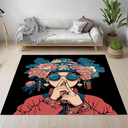 Kntnshac Traditionelle Oper Teppich rutschfest Weich, Chinesischer Stil Süßes Mädchen Teppiche Kurzflor Waschbare fur Schlafzimmer Badezimmer Kinderzimmer Wohnzimmer 80x120 cm von Kntnshac