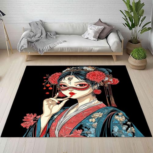 Kntnshac Traditionelle Oper Teppich rutschfest Weich, Chinesischer Stil Süßes Mädchen Teppiche Kurzflor Waschbare fur Schlafzimmer Badezimmer Kinderzimmer Wohnzimmer 80x120 cm von Kntnshac
