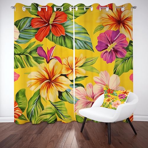 Kntnshac Tropische Blumen Vorhänge Schlafzimmer, Pflanzenblätter Polyester Thermo Vorhang, Gelb Wohnzimmer Gardinen mit Ösen, 2er Set Curtains, H260 x B140 cm Kntnshac Tropische Blumen Vorhänge Schlafzimmer, Pflanzenblätter Polyester Thermo Vorhang, Gelb Wohnzimmer Gardinen mit Ösen, 2er Set Curtains, H260 x B140 cm von Kntnshac