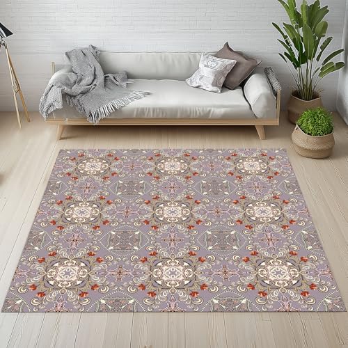 Kntnshac Vintage Bohemian Teppich Flur rutschfest Waschbare 80x150 cm, Blumen Medaillon Boho Mandala Ethnische Teppiche Kurzflor fur Schlafzimmer Badezimmer Kinderzimmer Wohnzimmer Küche Balkon von Kntnshac