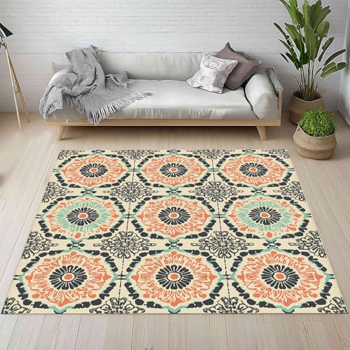 Kntnshac Vintage Bohemian Teppich rutschfest Weich, Abstrakt Mandala Indien Ethnisch Teppiche Kurzflor Waschbare fur Schlafzimmer Badezimmer Kinderzimmer Wohnzimmer 240x340 cm von Kntnshac