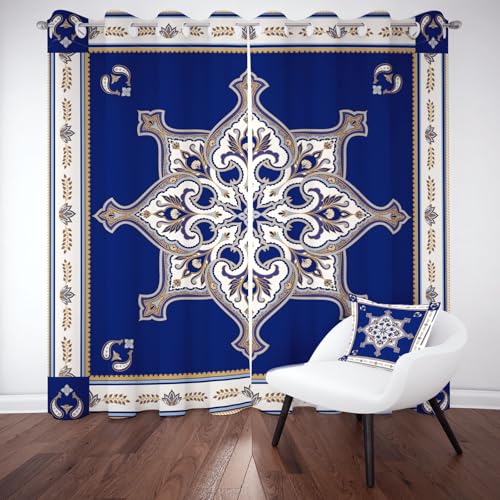 Kntnshac Vintage Chinesischer Stil Raumteiler Vorhang Schallschutz, Orientalisch Aesthetic Gardinen mit Ösen, Ethnischer Geometrie Verdunklungsvorhänge Thermo, Curtains Living Room 2er Set 260x140 cm von Kntnshac
