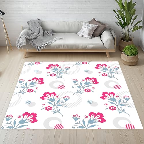 Kntnshac Vintage Folklore Teppich rutschfest Weich 100x150 cm, Abstrakt Blumen Pflanzen Blätter Floral Teppiche Waschbare Flur Kurzflor fur Wohnzimmer Kinderzimmer Schlafzimmer Küche Bettvorleger von Kntnshac
