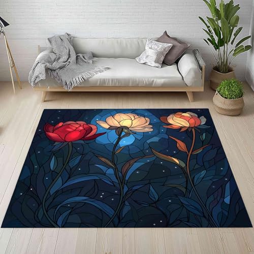 Kntnshac Vintage Glasmalerei Schmutzfangmatte Eingangsteppich 40x60 cm, Rose Blumenmuster Blüten Sternenhimmel Kleiner Teppich rutschfest Waschbare fur Schlafzimmer Badezimmer Kinderzimmer Wohnzimmer Kntnshac Vintage Glasmalerei Schmutzfangmatte Eingangsteppich 40x60 cm, Rose Blumenmuster Blüten Sternenhimmel Kleiner Teppich rutschfest Waschbare fur Schlafzimmer Badezimmer Kinderzimmer Wohnzimmer von Kntnshac