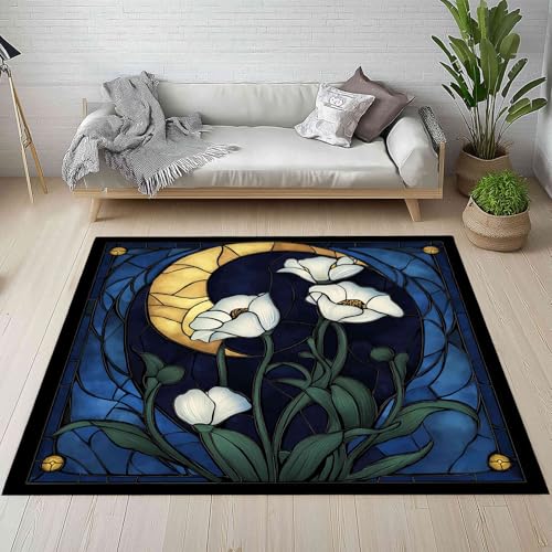 Kntnshac Vintage Glasmalerei Teppich Wohnzimmer Flur rutschfest Waschbare, Weiß Blumen Abstrakt Mond Linie Teppiche Kurzflor fur Schlafzimmer Badezimmer Kinderzimmer Küche Balkon 120x170 cm Kntnshac Vintage Glasmalerei Teppich Wohnzimmer Flur rutschfest Waschbare, Weiß Blumen Abstrakt Mond Linie Teppiche Kurzflor fur Schlafzimmer Badezimmer Kinderzimmer Küche Balkon 120x170 cm von Kntnshac