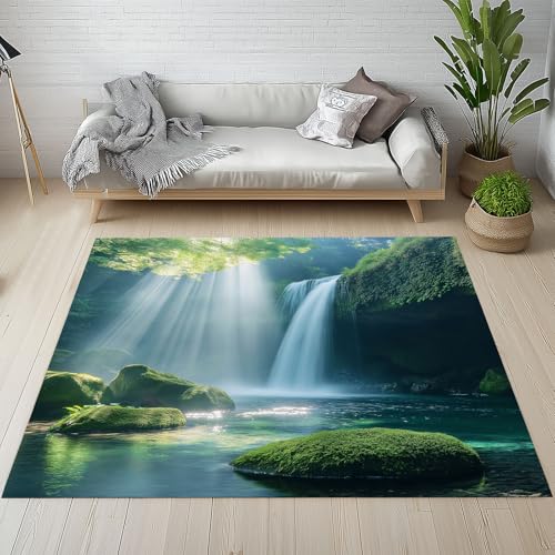 Kntnshac Wasserfall See Teppich rutschfest Weich 100x150 cm, Natur Wald Landschaft Tropischer Regenwald Teppiche Waschbare Flur Kurzflor fur Wohnzimmer Kinderzimmer Schlafzimmer Küche Bettvorleger von Kntnshac