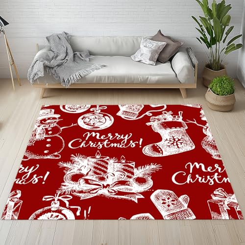 Kntnshac Weihnachten Schmutzfangmatte Eingangsteppich 40x60 cm, Socke Kerze Winter Schneemann Kleiner Teppich rutschfest Waschbare fur Schlafzimmer Badezimmer Kinderzimmer Wohnzimmer von Kntnshac