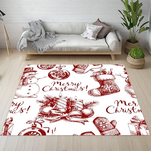 Kntnshac Weihnachten Teppich rutschfest Weich, Socke Kerze Bogen Winter Schneemann Teppiche Kurzflor Waschbare fur Schlafzimmer Badezimmer Kinderzimmer Wohnzimmer 80x120 cm von Kntnshac