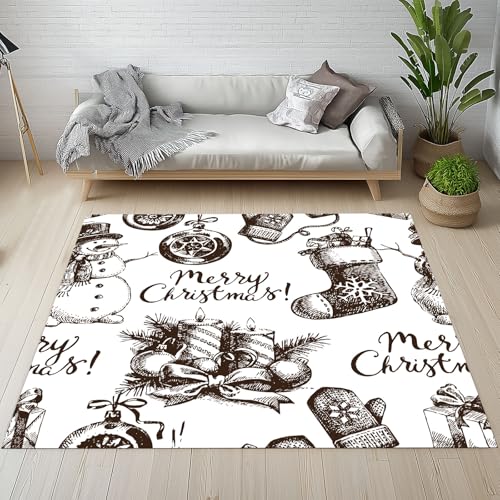 Kntnshac Weihnachten Teppich rutschfest Weich, Socke Kerze Winter Schneemann Teppiche Kurzflor Waschbare fur Schlafzimmer Badezimmer Kinderzimmer Wohnzimmer 240x340 cm von Kntnshac