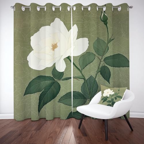 Kntnshac Weiß Blumenmuster Verdunklungsvorhänge Blickdicht, Natur Pastoralen Gardinen mit Ösen, Elegant Blüten Schallschutz Vorhang Thermo Wohnzimmer 2er Set 229 cm Lang 168 cm Breit von Kntnshac