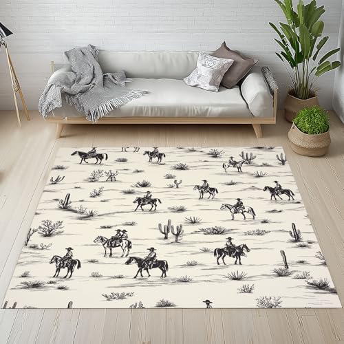 Kntnshac Western Cowboy Teppich rutschfest Weich, Rustikal Western Wüste Kaktus Teppiche Kurzflor Waschbare fur Schlafzimmer Badezimmer Kinderzimmer Wohnzimmer 240x340 cm von Kntnshac