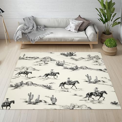 Kntnshac Western Cowboy Teppich rutschfest Weich 100x150 cm, Rustikal Western Wüste Kaktus Teppiche Waschbare Flur Kurzflor fur Wohnzimmer Kinderzimmer Schlafzimmer Küche Bettvorleger von Kntnshac