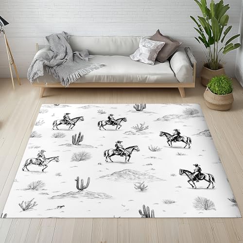 Kntnshac Western Cowboy Teppich rutschfest Weich 100x150 cm, Wüste Kaktus Rustikal Western Teppiche Waschbare Flur Kurzflor fur Wohnzimmer Kinderzimmer Schlafzimmer Küche Bettvorleger von Kntnshac